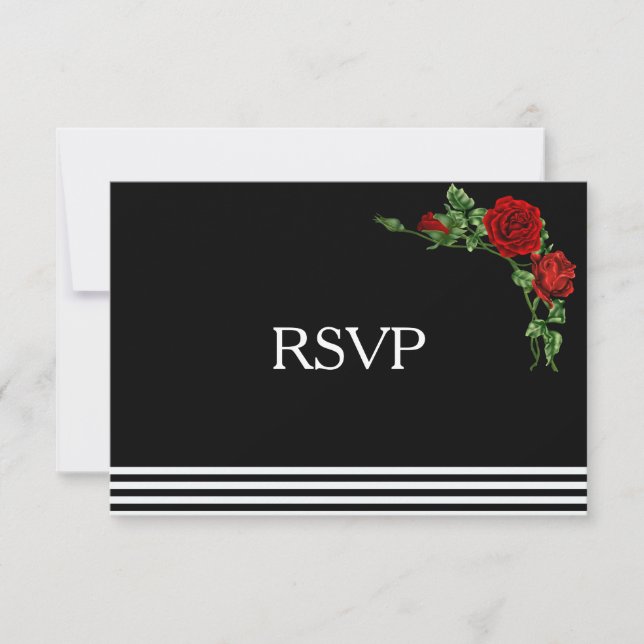 Elegant Black and White with Red Rose RSVP (Front)