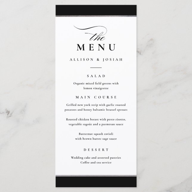 Elegant Black and White with Silver Accent Menu (Front)