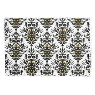 Elegant  black and white with touch of gold damask pillowcase