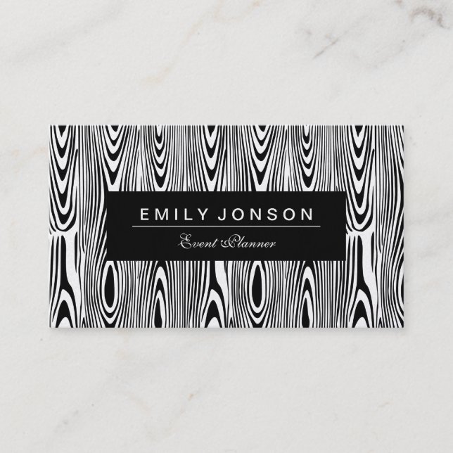Elegant Black And White Wood Grain Business Card (Front)