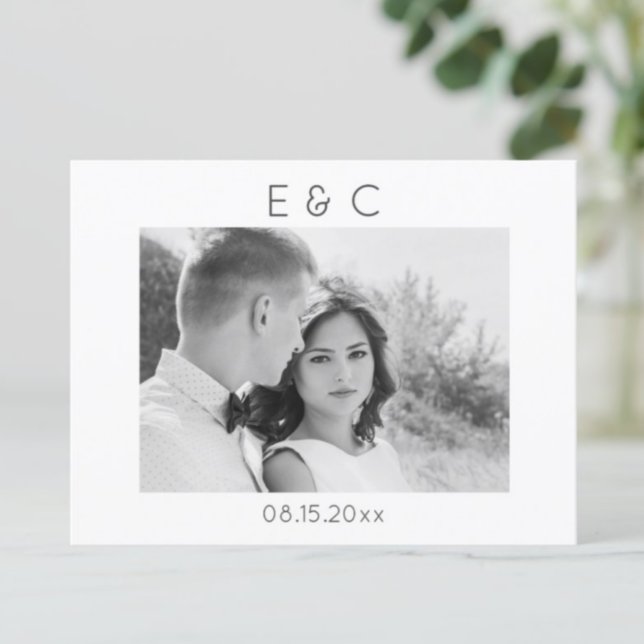 Elegant Black and White Your Photo Save the Date Announcement Postcard (Creator Uploaded)