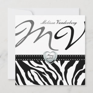 Elegant black and white Zebra Happy 40th Bithday Invitation