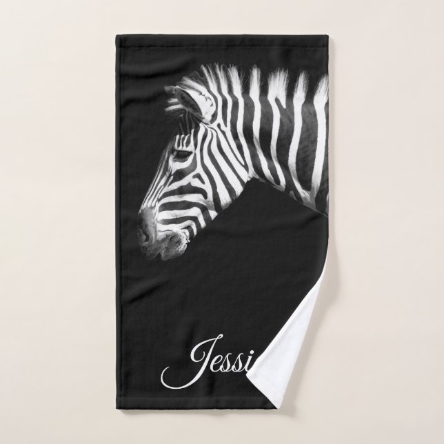 Elegant Black and White Zebra Personalised Name Hand Towel (Hand Towel)