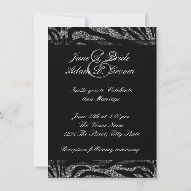 Elegant Black and White Zebra Wedding Invitation (Front)