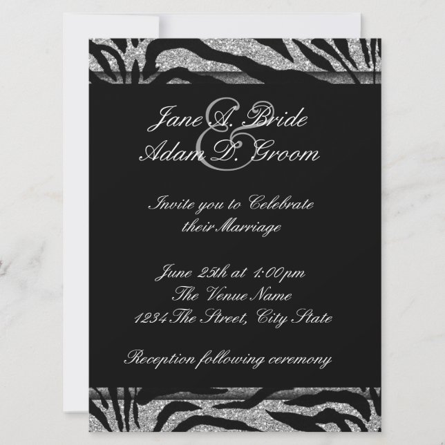 Elegant Black and White Zebra Wedding Invitation (Front)