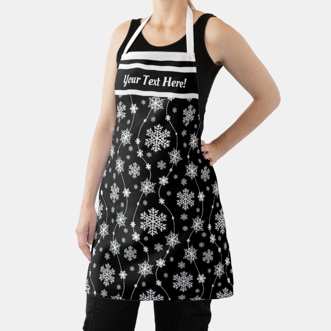 Elegant Black and Winter White Snowflake Pattern Apron (Insitu)