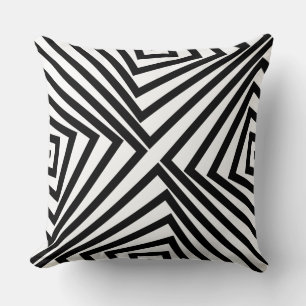 Elegant Black Angular Pattern White Cushion