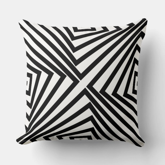 Elegant Black Angular Pattern White Cushion (Front)