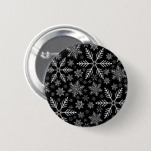 Elegant Black Aqua White Winter Snowflake  6 Cm Round Badge