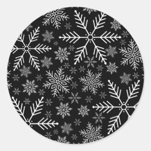 Elegant Black Aqua White Winter Snowflake  Classic Round Sticker