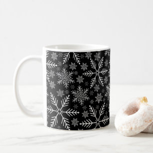 Elegant Black Aqua White Winter Snowflake Coffee Mug