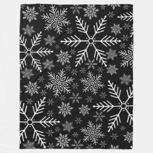 Elegant Black Aqua White Winter Snowflake Fleece Blanket