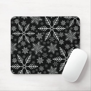 Elegant Black Aqua White Winter Snowflake Mouse Pad