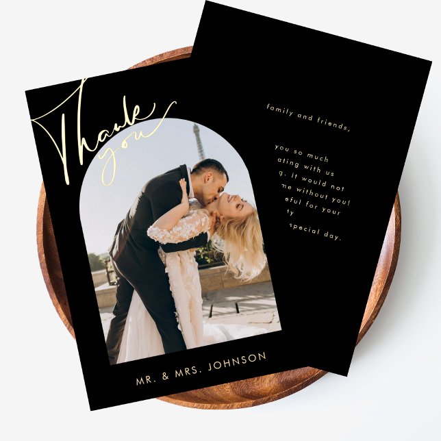 Elegant Black Arch Script Wedding Thank You Card (Creator Uploaded)