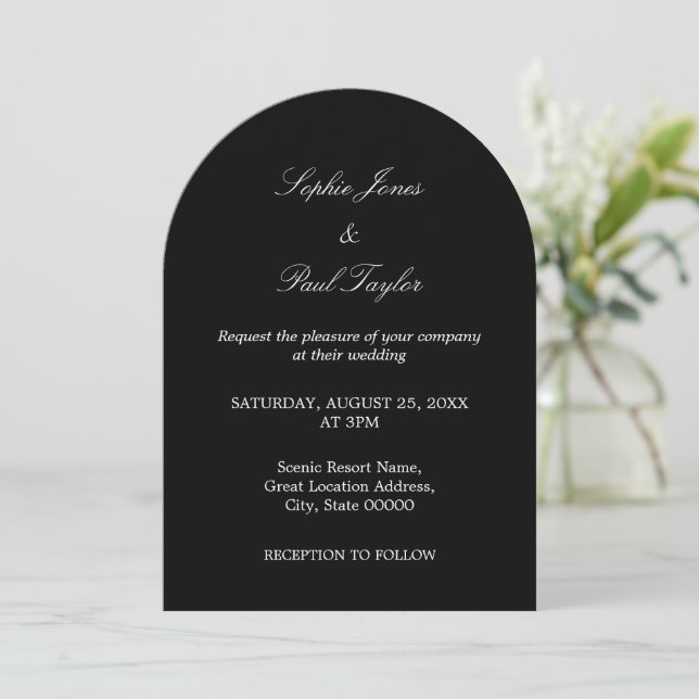 Elegant Black Arch Wedding Invitation (Standing Front)