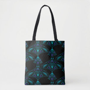 Elegant black art deco abstract jewellery blue ele tote bag