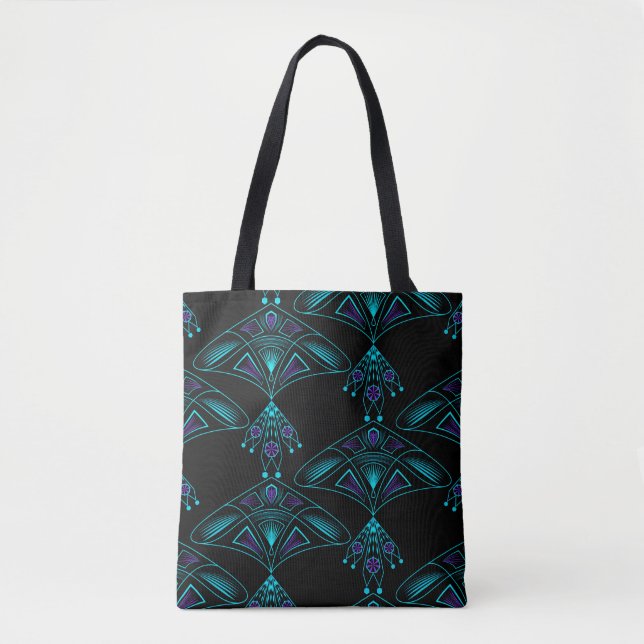 Elegant black art deco abstract jewellery blue ele tote bag (Front)