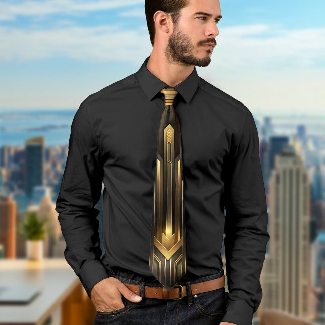 Elegant Black Art Deco Geometric Pattern Vintage Tie (Elegant Black Art Deco Geometric Pattern Vintage Neck Tie)