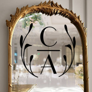 Elegant Black Art Deco Monogram Wreath Wedding