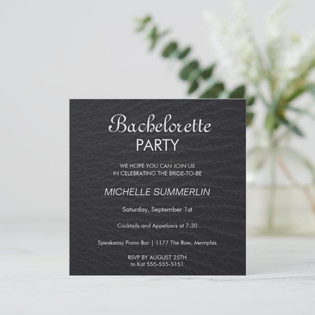 Elegant Black Bachelorette Party Invitation (Standing Front)