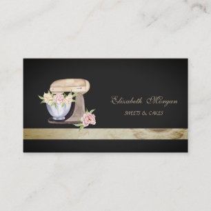 Elegant  Black Bakery Mixer Flowers Business Card