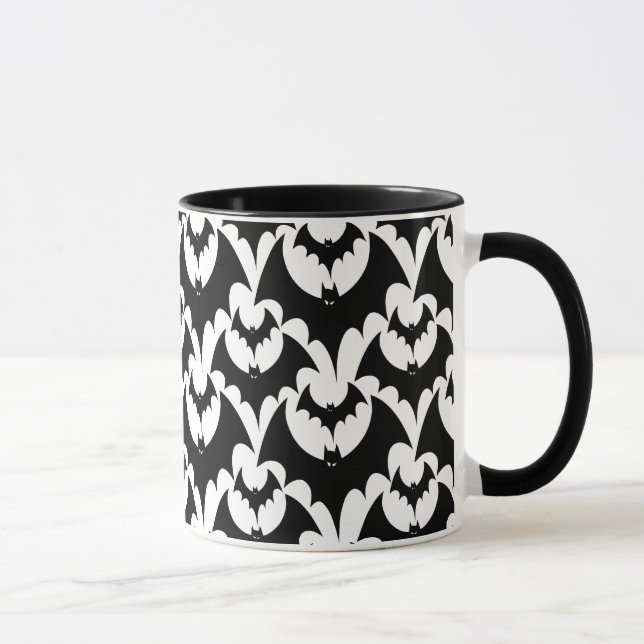 Elegant Black Bats Gothic Halloween Pattern Mug (Right)