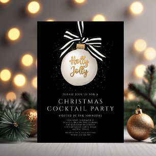 Elegant Black Bauble Christmas Cocktail Party Invitation
