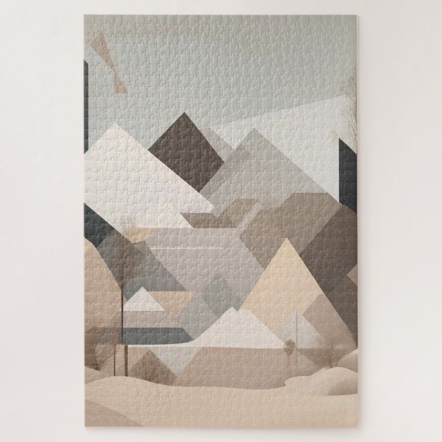 Elegant Black Beige Abstract Landscape Jigsaw Puzzle (Vertical)