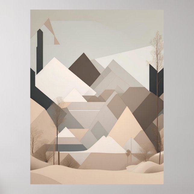 Elegant Black Beige Abstract Landscape Poster (Front)