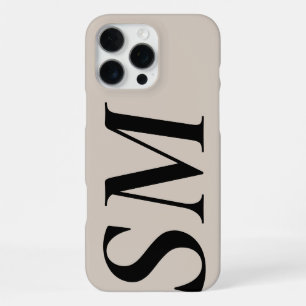 Elegant Black Beige Bold Initial Monogram iPhone 16 Pro Max Case