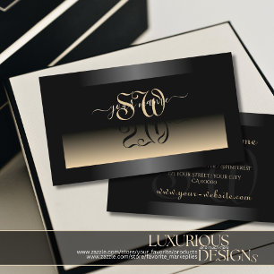 Elegant Black Beige Gradient and Initials Modern Business Card