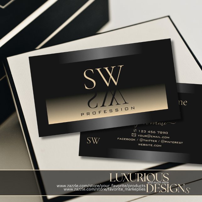 Elegant Black Beige Gradient and Monogram Modern Business Card (Creator Uploaded)
