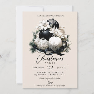 Elegant black beige ivory Christmas party Invitation