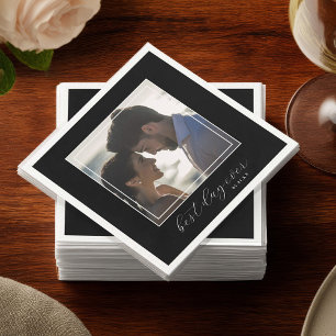 Elegant Black “Best Day Ever” Custom Photo Wedding Napkin