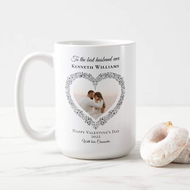 Elegant Black Best Husband Photo Valentines Day Coffee Mug (With Donut)