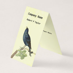 Elegant Black Bird on Branch Caterpillar Yellow Business Card