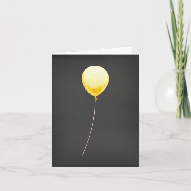Elegant Black Birthday Card with Yellow Balloon (Front)