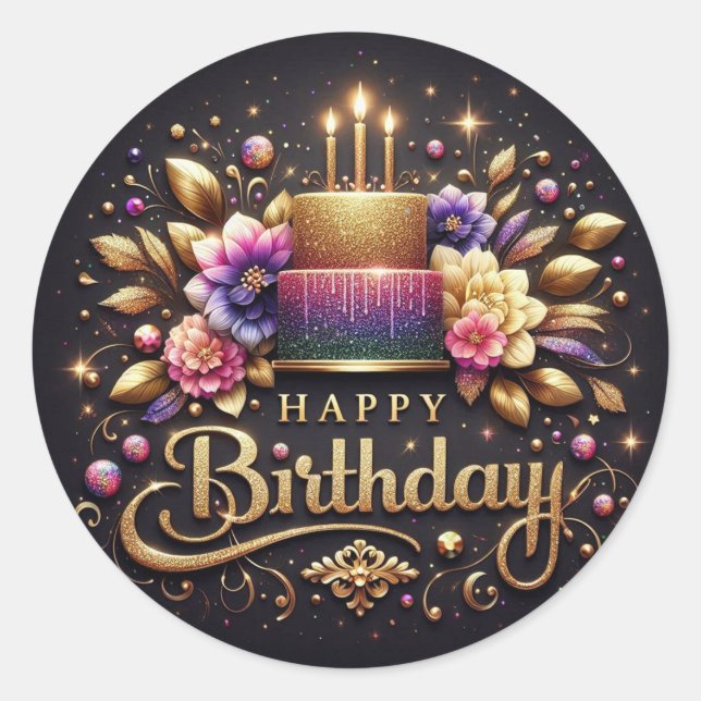 Elegant black birthday sticker  (Front)