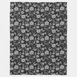 Elegant Black Blanket with White Floral Outline 