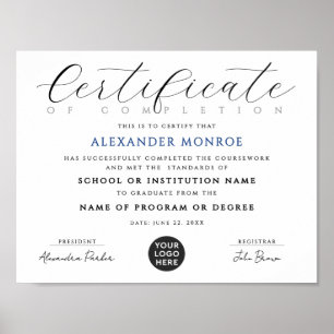 Elegant Black Blue Certificate Digital Diploma Poster