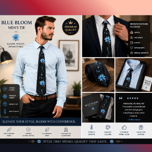 Elegant Black Blue Floral Tie Blue Blossom Botan