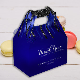 Elegant Black Blue Glitter Drips Police Wedding Favour Box