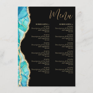 Elegant Black Blue Glitter Watercolor Restaurant Menu
