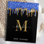 Elegant Black Blue Gold Glitter Drips Monogram Planner<br><div class="desc">Custom monogram calendar planner. Keep all your appointments and schedule handy with our modern and elegant black blue and gold glitter drips planner with personalised monogrammed initial and name. This unique planner is perfect for office planning, school schedule, family appointments and work business schedules. See our collection for matching home...</div>