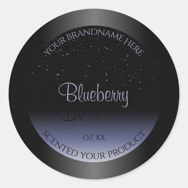 Elegant Black Blue Gradient Product Labels Glitter (Front)