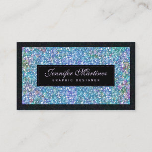 Elegant Black Blue-Green Glitter & Sparkles Business Card