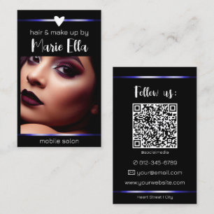 Elegant Black Blue Lines Photo QR Code Template  Business Card