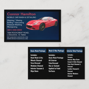 Elegant Black Blue Mobile Auto Car Wash Detailing  Business Card