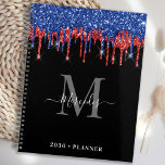 Elegant Black Blue Red Glitter Drips Monogram Planner<br><div class="desc">Custom monogram calendar planner. Keep all your appointments and schedule handy with our modern and elegant black blue and red glitter drips planner with personalised monogrammed initial and name. This unique planner is perfect for office planning, school schedule, family appointments and work business schedules. See our collection for matching home...</div>