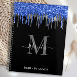 Elegant Black Blue Silver Glitter Drips Monogram Planner<br><div class="desc">Custom monogram calendar planner. Keep all your appointments and schedule handy with our modern and elegant black blue and silver glitter drips planner with personalised monogrammed initial and name. This unique planner is perfect for office planning, school schedule, family appointments and work business schedules. See our collection for matching home...</div>